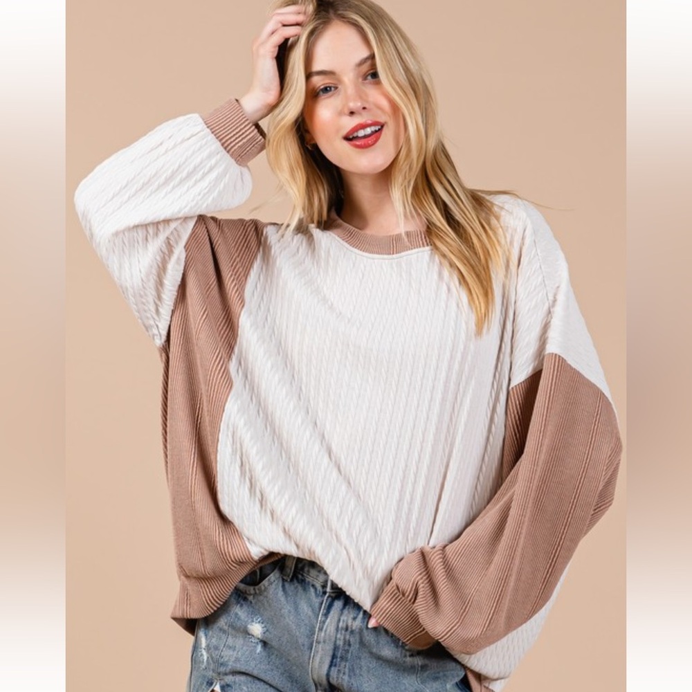 Contrast Textured Knit Sweatshirt